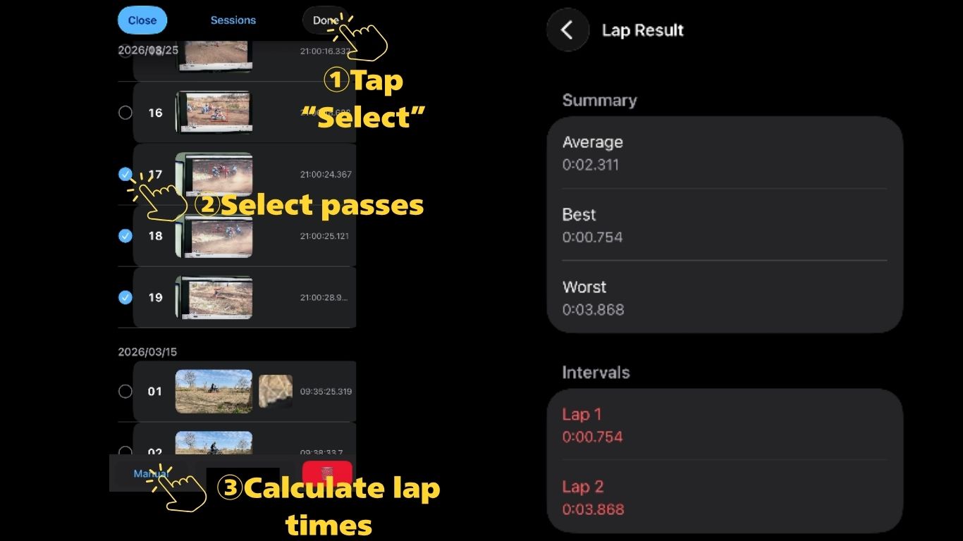 Ponderless pass selection and lap result screen